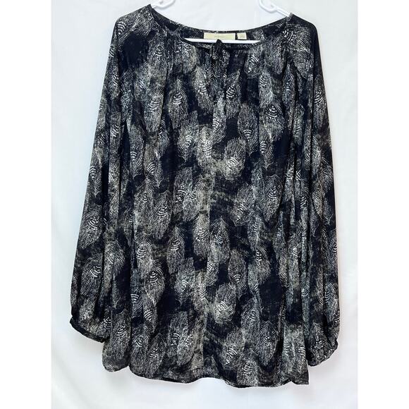 Sejour Women's 1X Gray Feather Print Long Sleeve Tunic Top - Picture 1 of 9